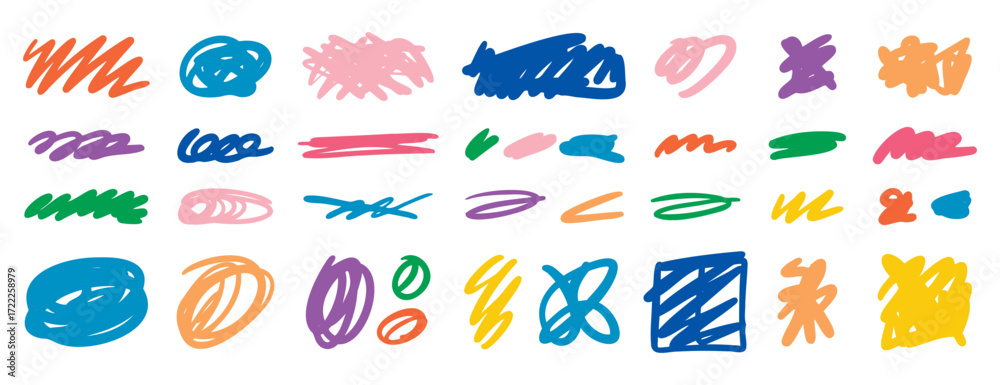Naklejka premium Abstract scribbles and expressive strokes set, hand drawn