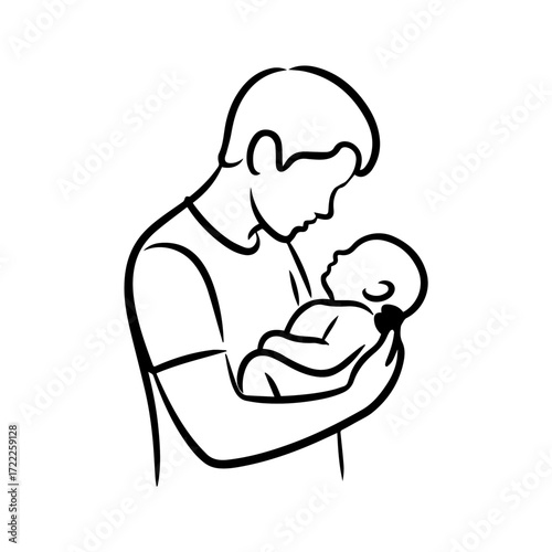 Tender moment father holding newborn baby with love, a heartwarming illustration of family bond, paternity leave concept, and the joys of new parenthood, digitally created
