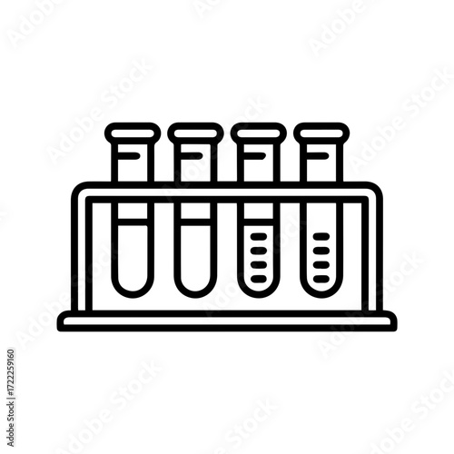 Modern line art illustration of test tubes in a rack perfect for pharmaceutical research, healthcare, scientific discoveries, and medical advancements marketing