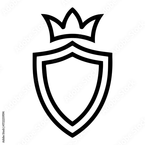 Elegant shield icon with crown for premium brand identity design, symbolizing security, legacy, and excellence in minimalist style, originally a scalable vector