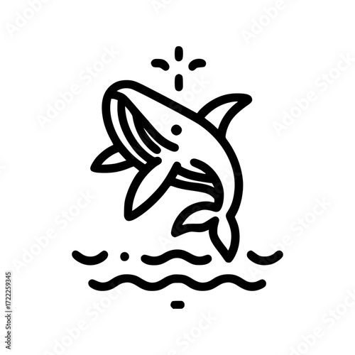 A stylized illustration of a majestic whale breaching the ocean surface, exuding dynamism and a sense of freedom. The minimalistic design captures the essence of marine life. 