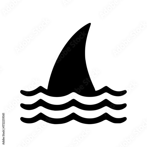 A shark fin gracefully emerging from the ocean waves, captured in a clean, illustrative style. This image represents the ocean wildlife. 