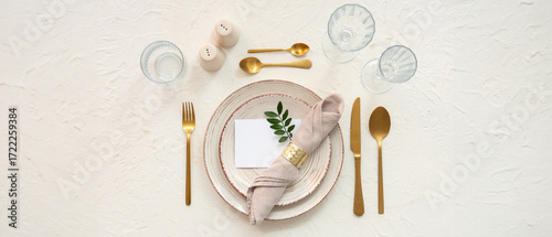 Set of clean tableware with...