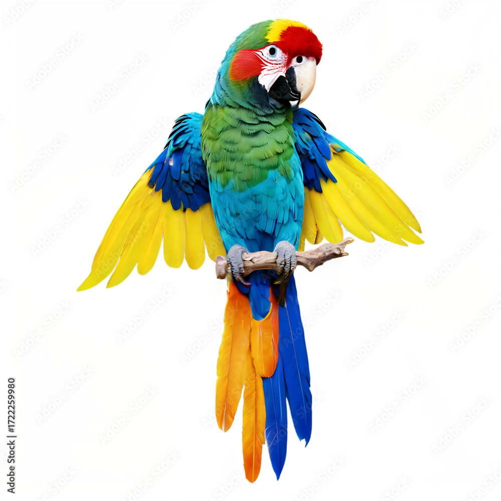 Obraz premium Colorful macaw with open wings isolated on transparent background