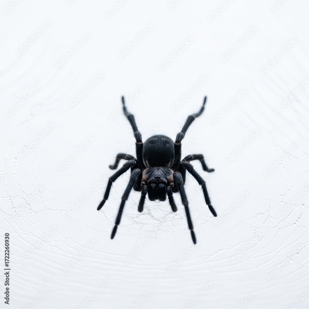 Obraz premium Detailed close-up of a realistic black spider with eight legs against a plain backdrop