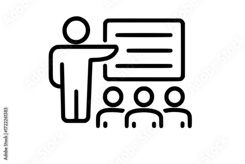 Speaker presenting to an audience line icon illustration
