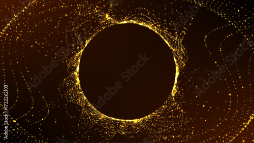 Golden glitter dust circle frame with glowing particles