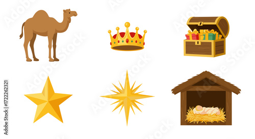 Christmas nativity scene objects isolated on transparent background