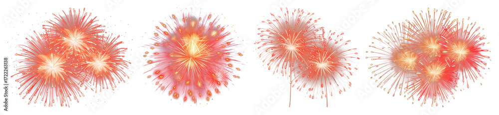 Obraz premium PNG Vibrant red fireworks display, element set on transparent background