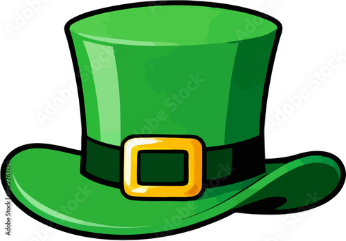 Green top hat with a gold buckle for festive celebrations