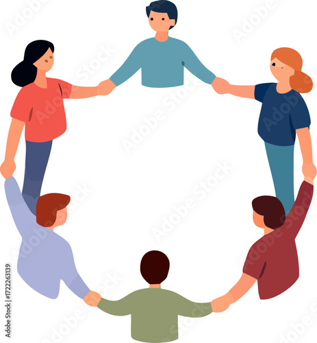 Group of people holding hands in a circle during a gathering