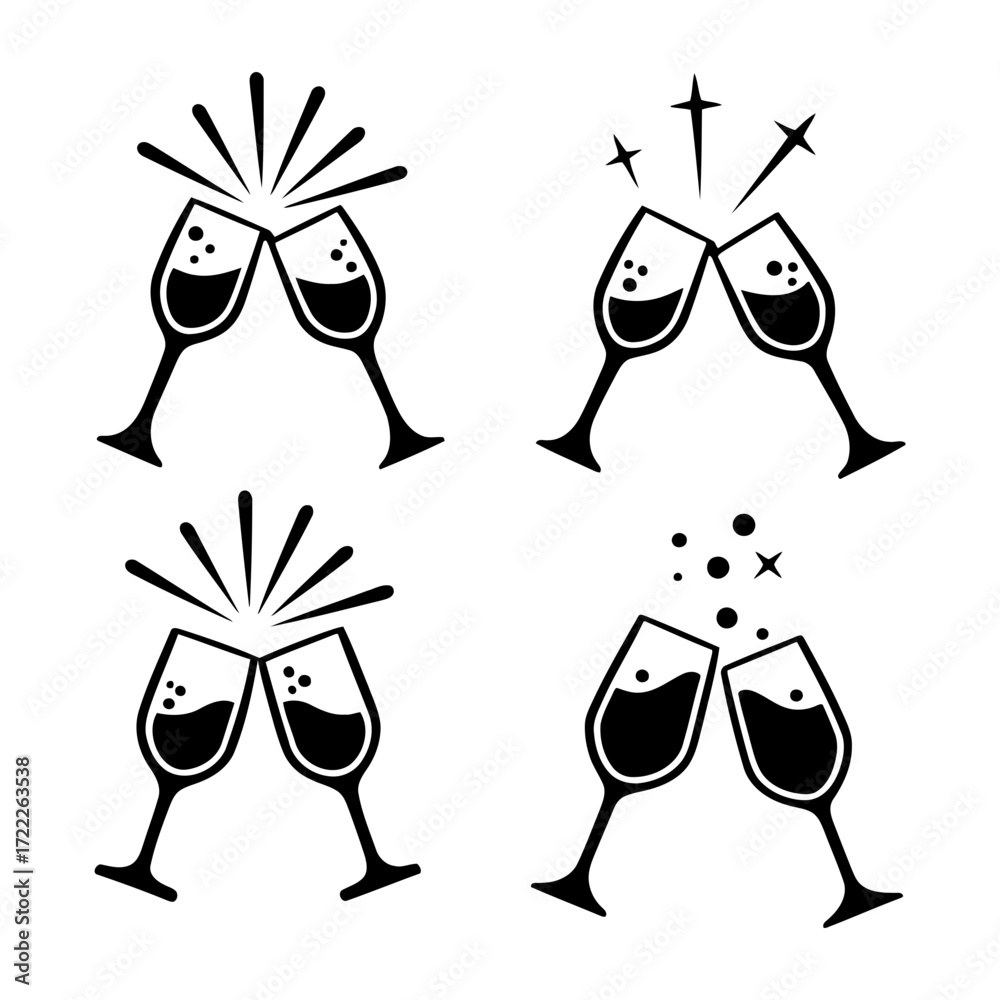 Naklejka premium Vector art of elegant silhouette illustration of toasting wine glasses, perfect for celebrations and special occasions