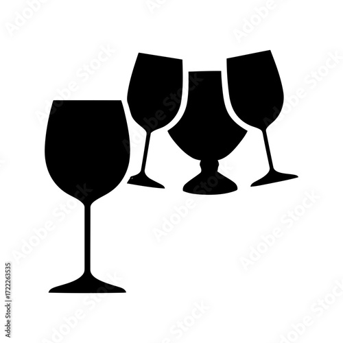 Vector art of silhouette illustration of wine glasses, perfect for bar menus, party invitations, or elegant design projects