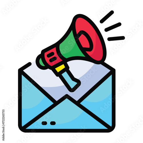 A stylized icon of a megaphone on an open envelope