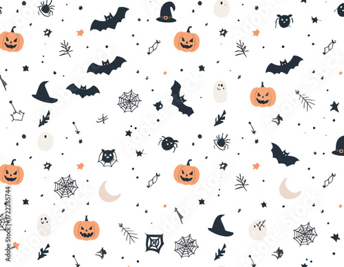 halloween pattern element with pumpkin bat spider