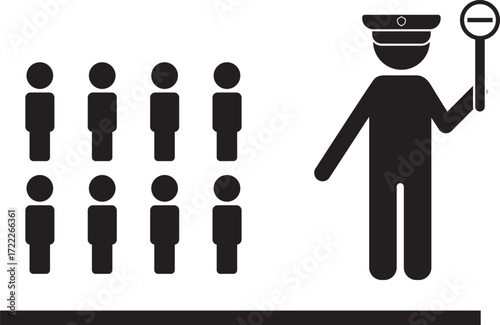 Border control concept with an officer stopping people