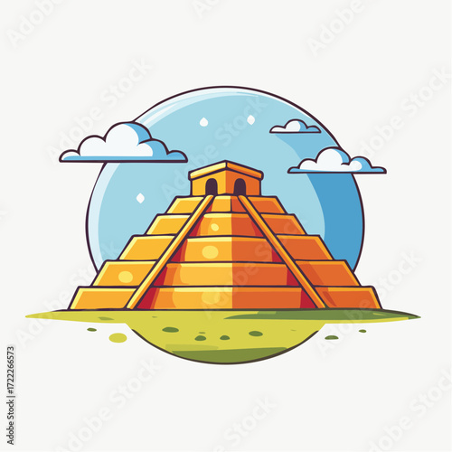 Pixel Art Mayan Pyramid Under a Blue Sky