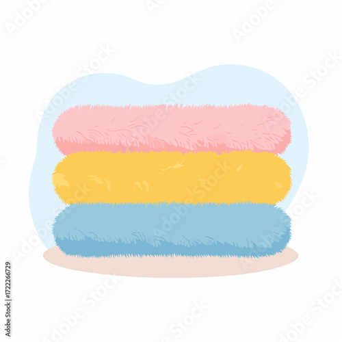 Stack of Soft Fluffy Blankets in Pink Yellow and Blue