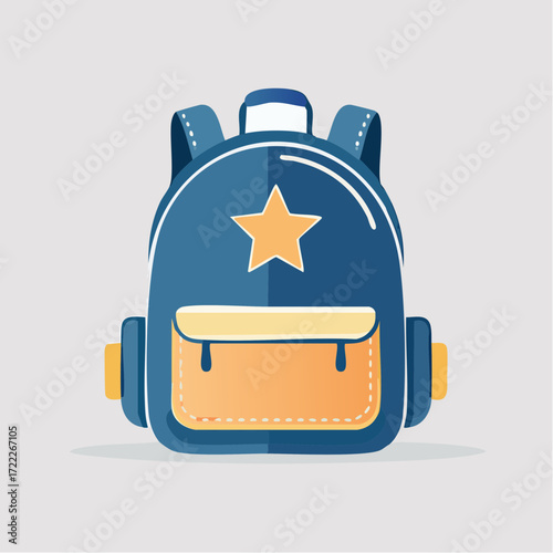 Blue Backpack with Star Design and Beige Pocket