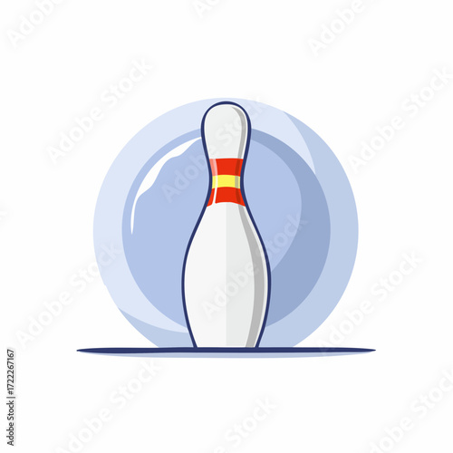 Single Bowling Pin Illustration with Red and Yellow Band