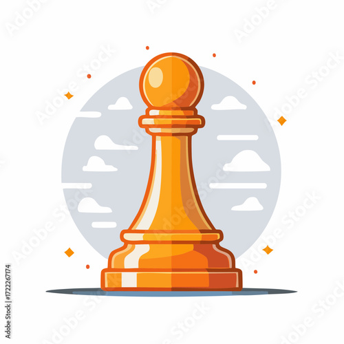 Orange Chess Pawn Illustration Against Cloudy Background