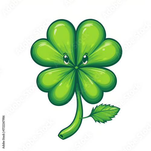 Four leaf clover lucky charm with smiling face green luck symbol vector illustration