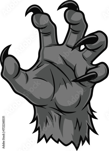 This striking piece of pixel art showcases a detailed werewolf claw, rendered in shades of gray