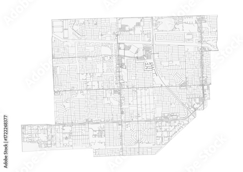 Minimalist vector highway map of Miami Gardens , detailed street and road network for modern design and city planning projects.