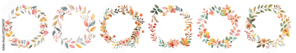 Obraz premium PNG Floral wreaths with pastel elegance, element set on transparent background