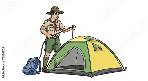 Boy Scout Setting Up Camp Tent A Guide to Outdoor Adventures