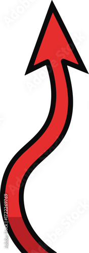  A vibrant red arrow curves gracefully upward, symbolizing progress, growth, ambition, and the pursuit of goals. 