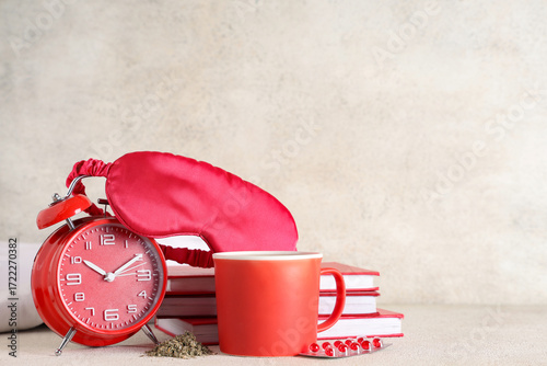 Cup of tea with sleep mask,...