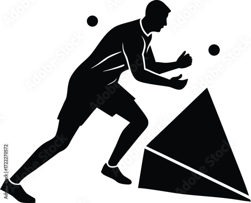 Silhouette vector illustration of a man engaged in an energetic activity with geometric shapes isolated on transparent background