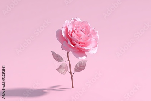 Single,  pale pink rose on a pale pink surface.  Soft,  3D rendering