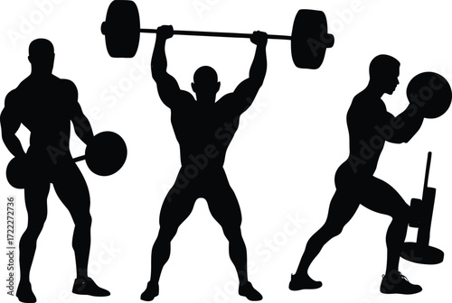Silhouette vector bundle of weightlifters and gym enthusiasts for fitness graphics isolated on transparent background