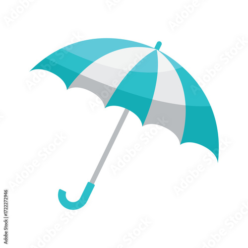 A teal and white striped umbrella with a teal handle