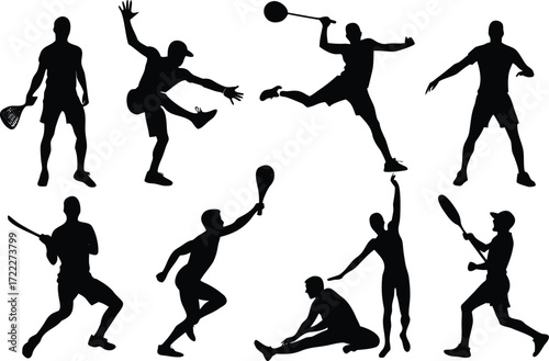 Diverse tennis player silhouettes dynamic poses vector illustration scalable eps format isolated on transparent background