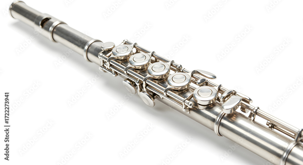 Fototapeta premium Silver flute isolated on white.