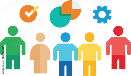 Vector teamwork icons people handshake puzzle pie chart gears checkmark for business collaboration isolated on transparent background