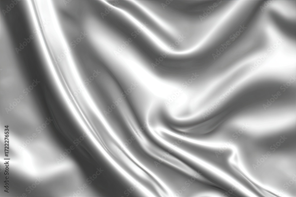 Fototapeta premium Close-up of flowing, smooth, silver fabric