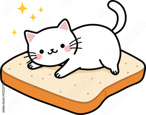 Cute white cat laying on a slice of toast with sparkles

