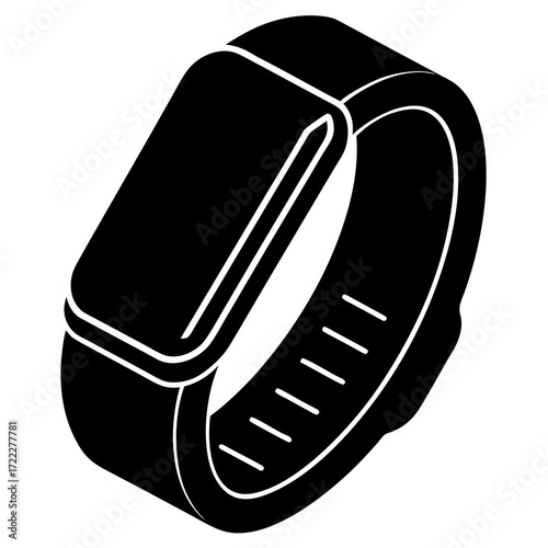 Modern black fitness tracker band with a sleek rectangular screen and adjustable strap