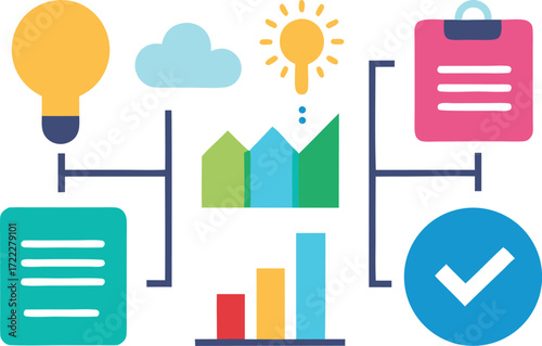 Scalable vector icons for productivity concepts checklist graph teamwork and ideas isolated on transparent background