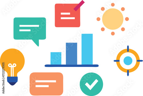 Set of modern flat design productivity icons for business and planning isolated on transparent background