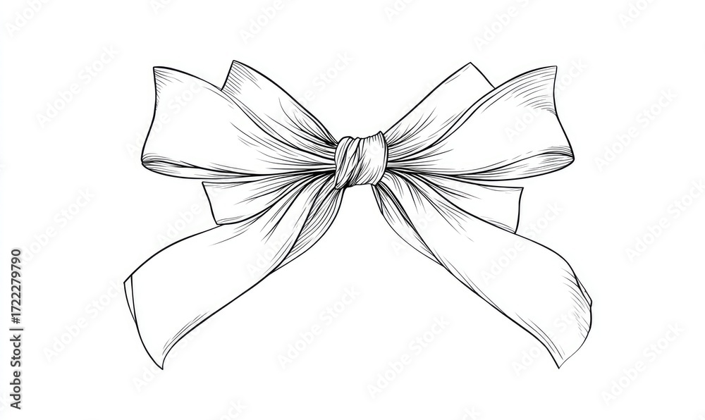 Naklejka premium Elegant white ribbon bow, detailed line drawing