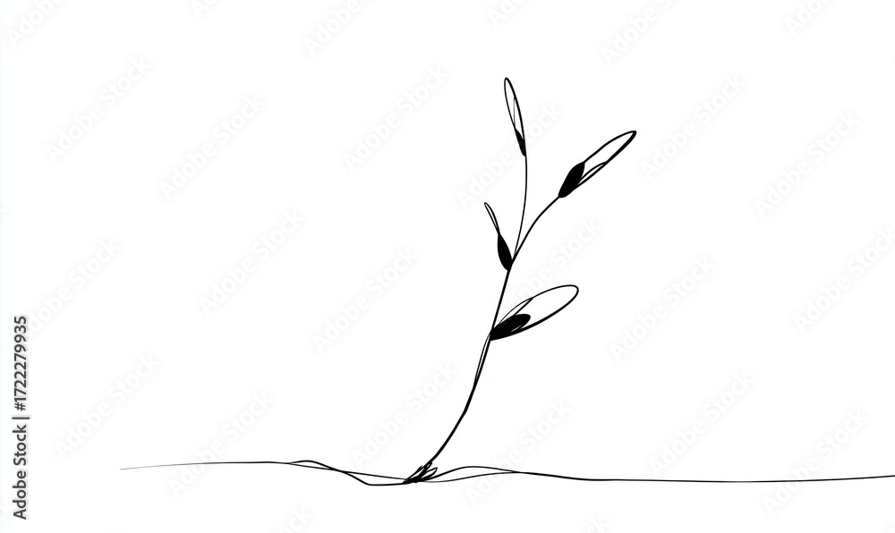 Fototapeta premium Simple line drawing of a young plant