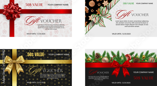 Wallpaper Mural set of christmas gift cards with bows and ribbons. collection of christmas voucher  Torontodigital.ca