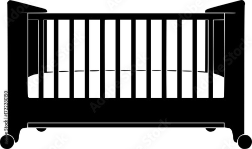 black and white silhouette of a cot vector on a white background
