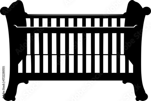 black and white silhouette of a cot vector on a white background
