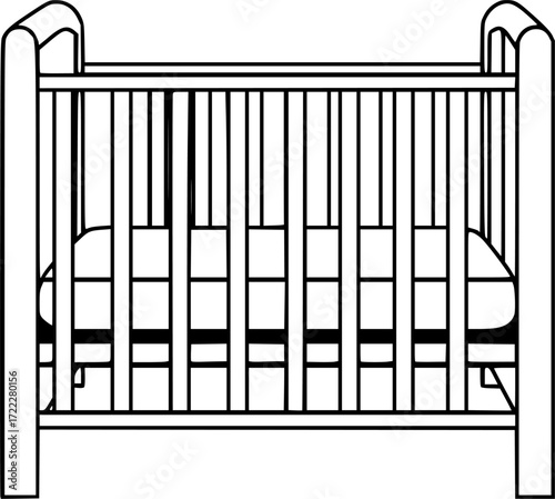 black and white silhouette of a cot vector on a white background

